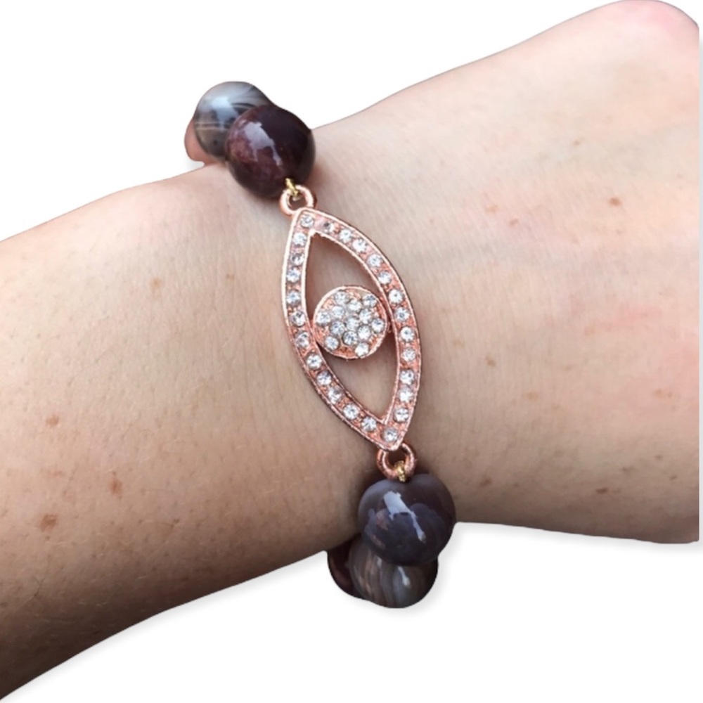 Agate Evil Eye Beaded stretch Bracelet